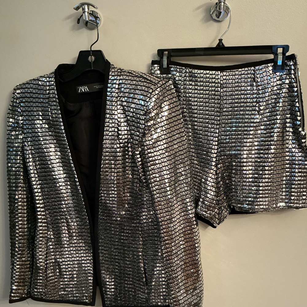 Zara Metallic Jacket and matching short